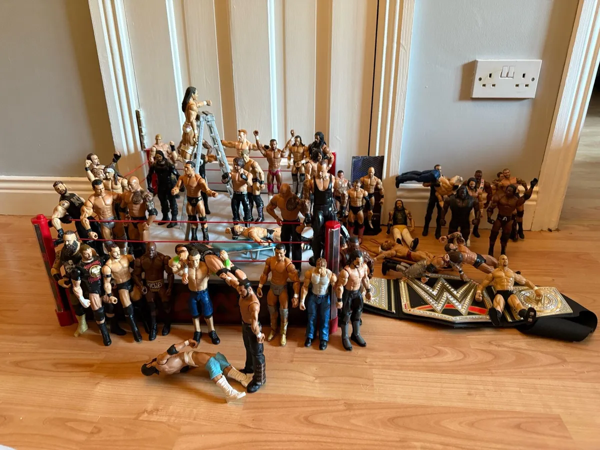Wwe elite scale ring ,50 wrestling figures + belt - Image 1