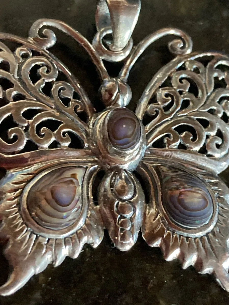 Large Sterling silver buffer fly pendant - Image 2