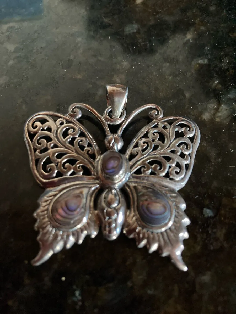 Large Sterling silver buffer fly pendant - Image 1