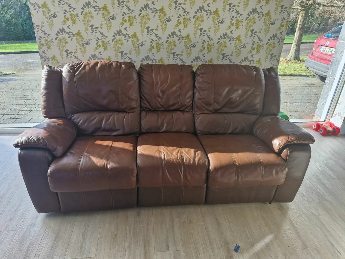 Leather recliner three seater sofa - Image 2
