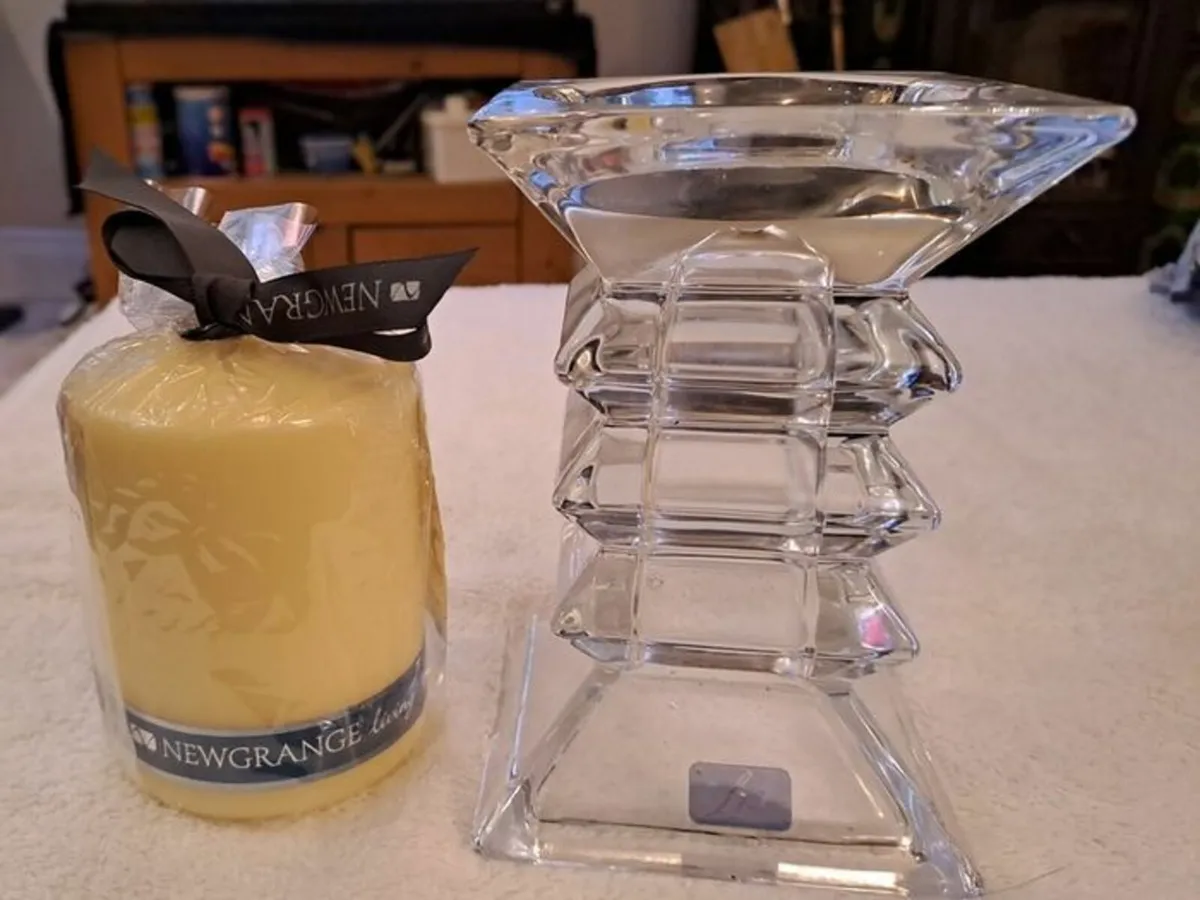 Crystal candle holder and candle NEW - Image 1
