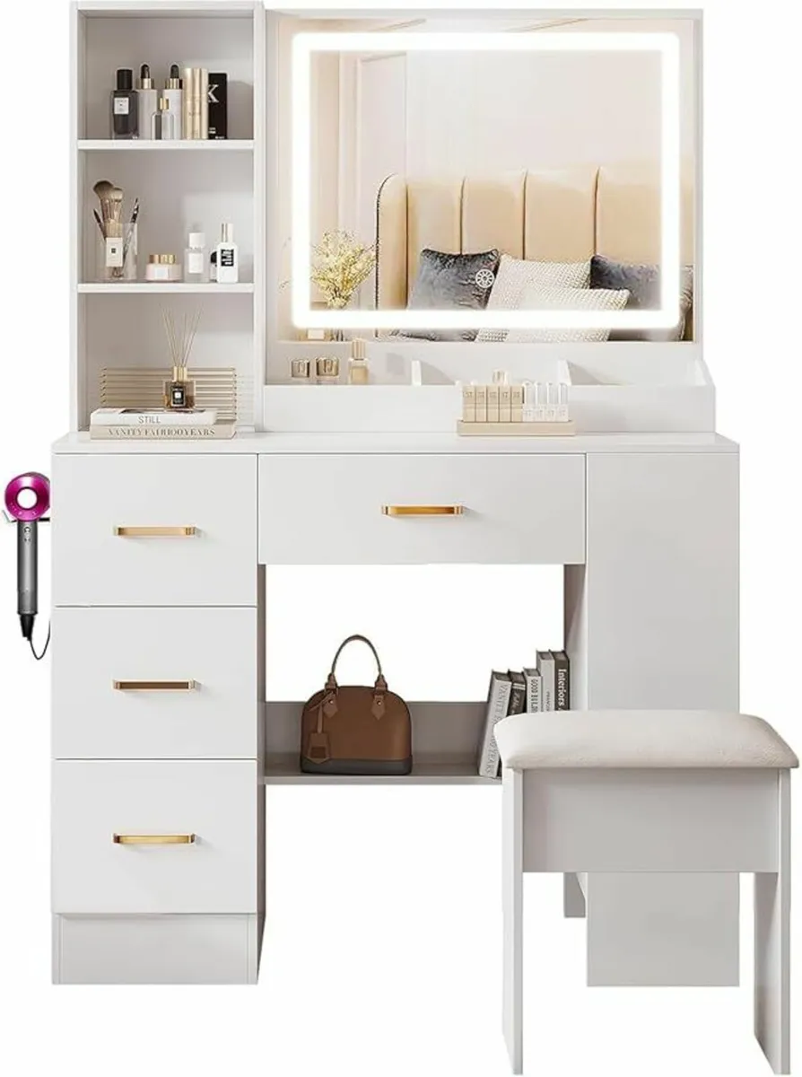 Dressing Table Mirror Stool LED Lights Vanity Desk - Image 1