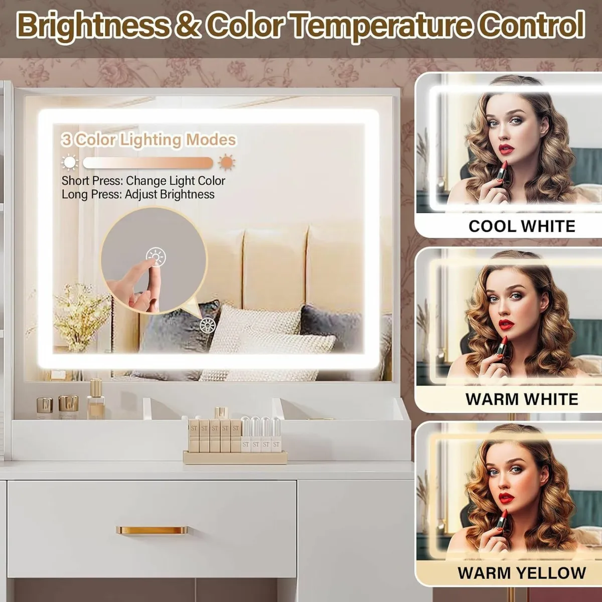 Dressing Table Mirror Stool LED Lights Vanity Desk - Image 4