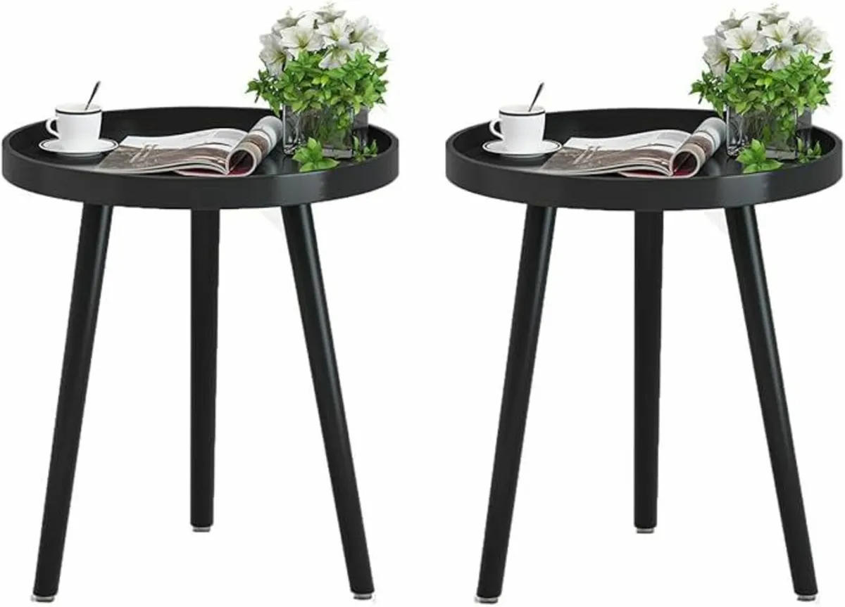 Black Side Table of 2, Coffee Tray End Table - Image 2