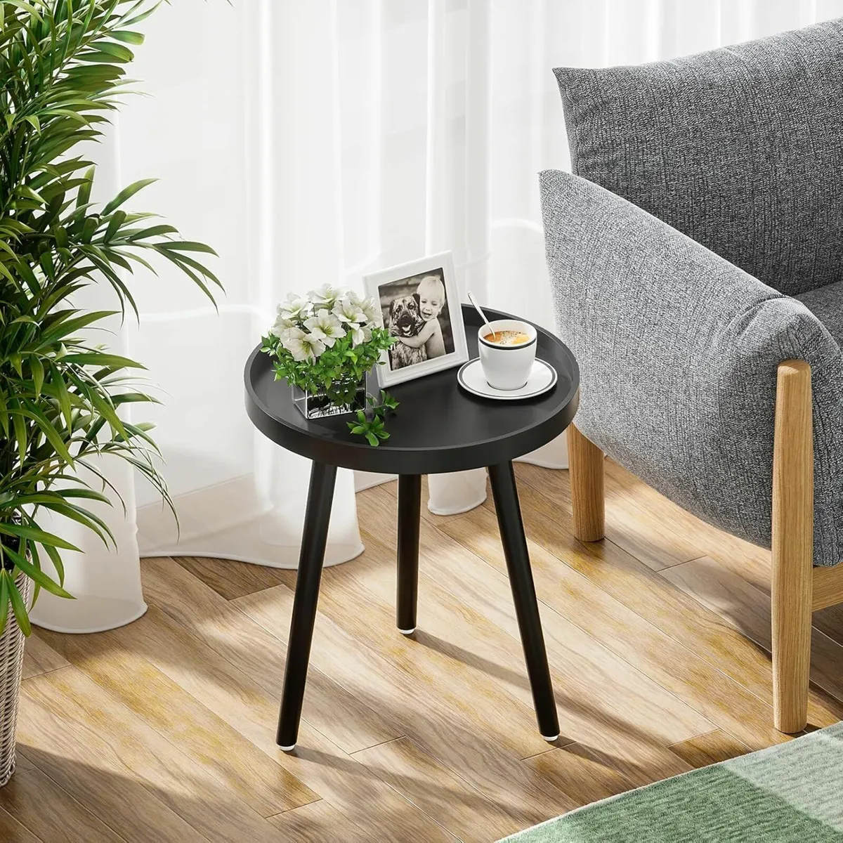 Black Side Table of 2, Coffee Tray End Table - Image 1