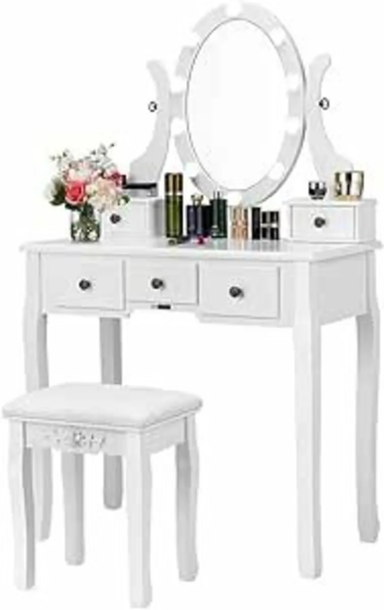 Makeup Vanity 10 LED Bulbs Dressing Table stool - Image 2