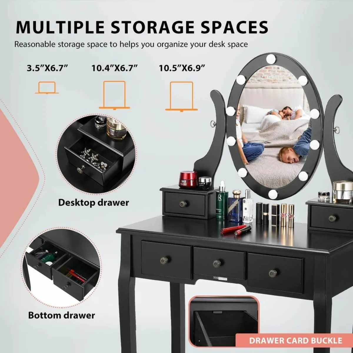 Makeup Vanity Set 10 LED Bulbs Dressing Table - Image 4