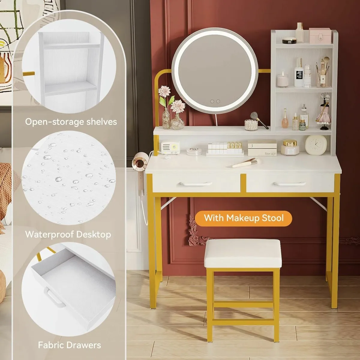 Dressing Table Set, height-adjustable mirror LED - Image 3