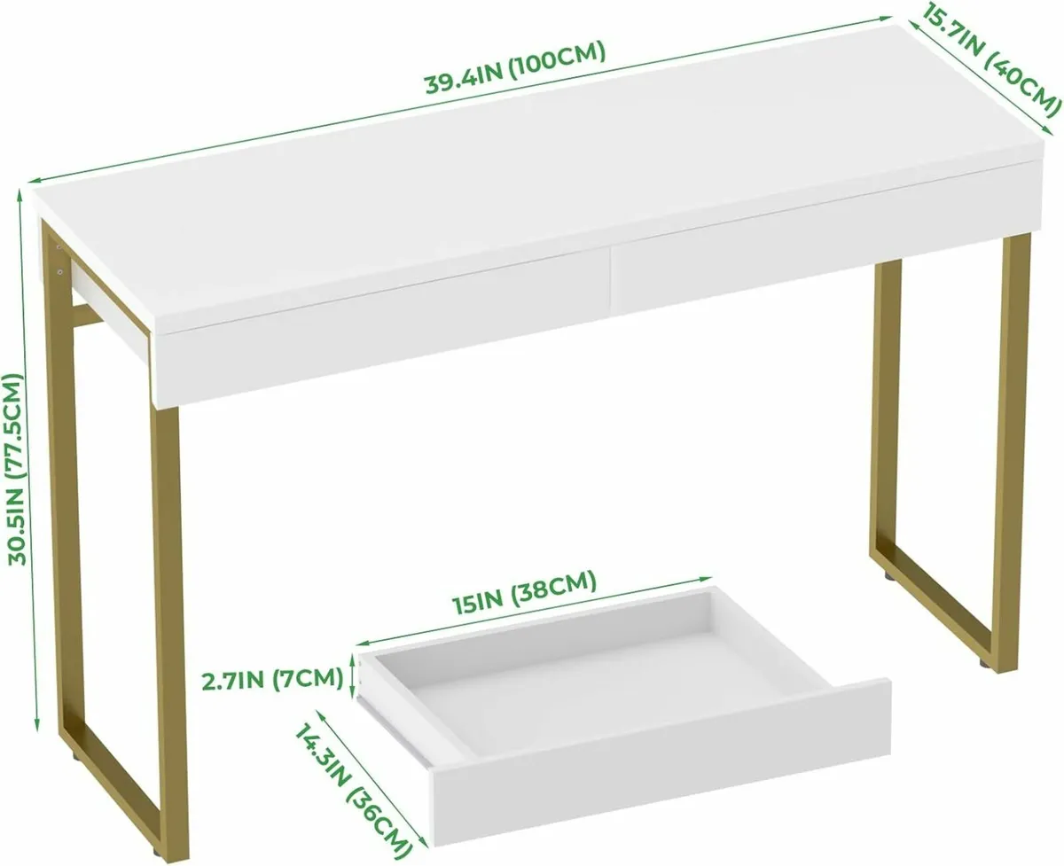 Dressing Table Drawers White 100x40cm Office desk - Image 4