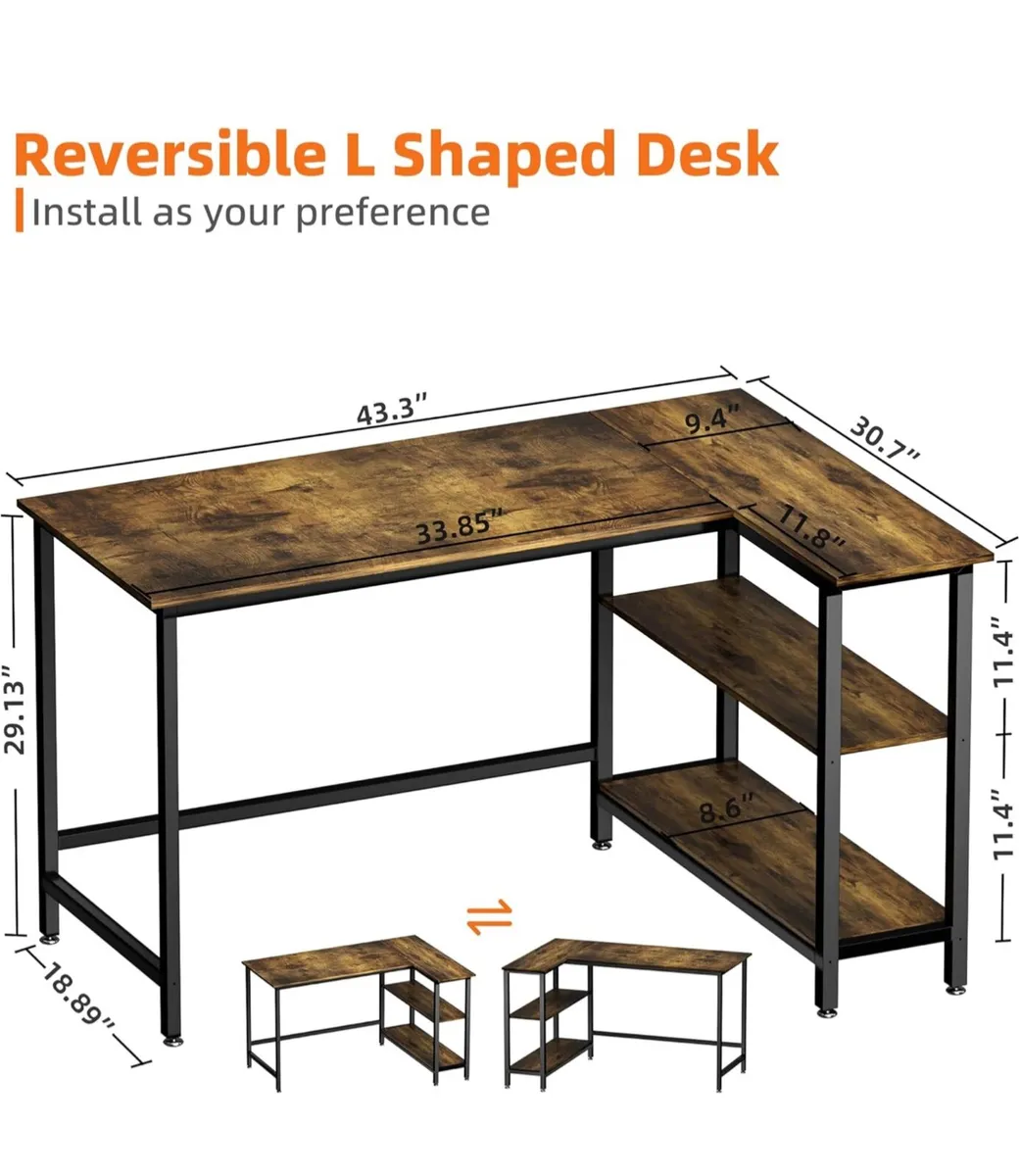 L Shaped Desk, 110x80cm - Image 2