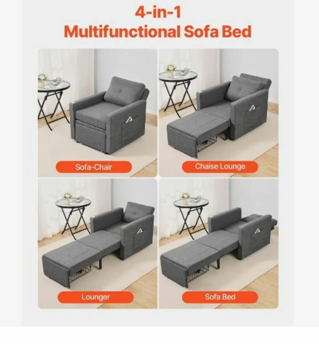 Sleeper Sofa Bed with Side Pocket Pillow - Image 3