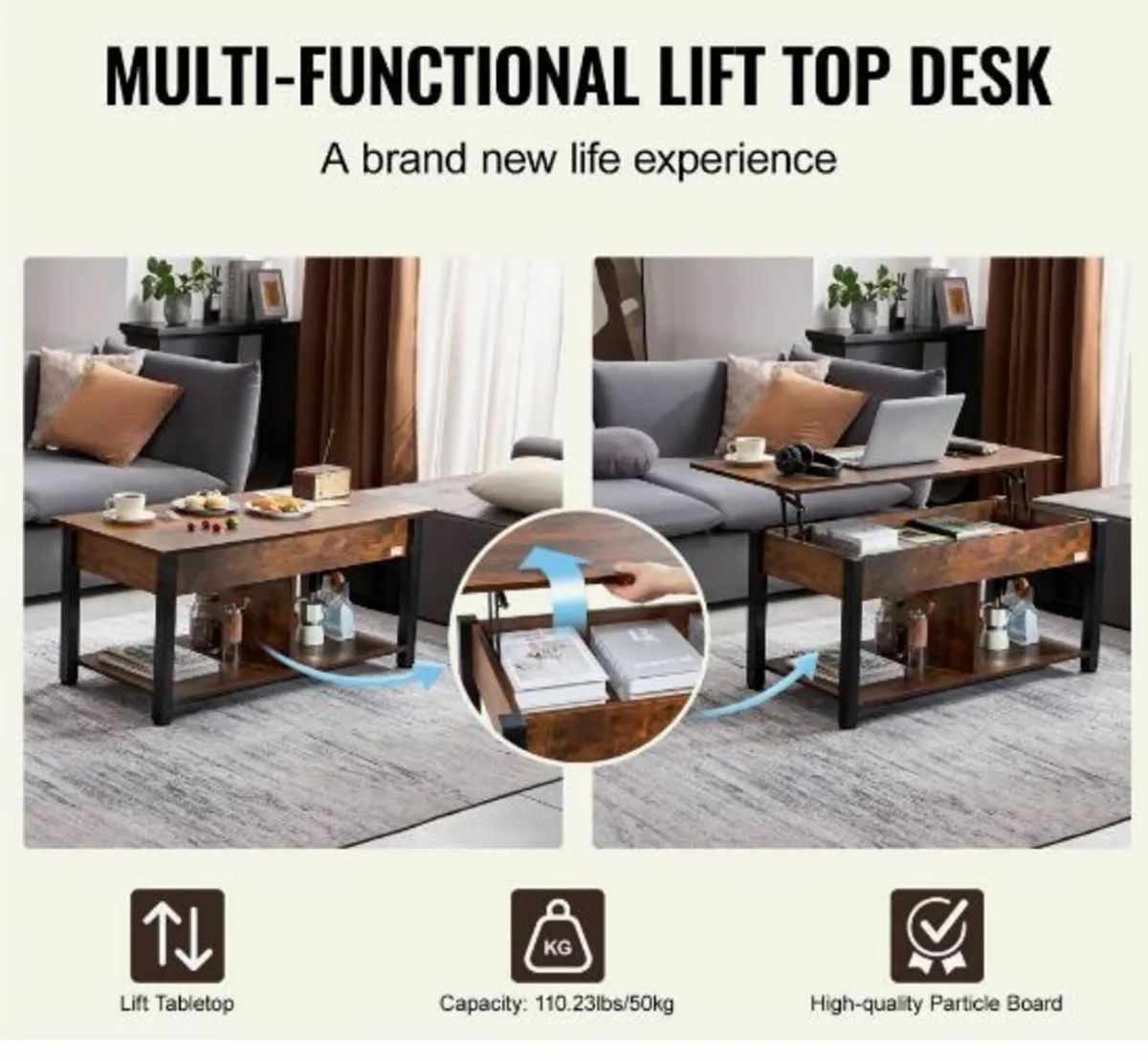 Lift Top Coffee Table 41.7" - Image 3
