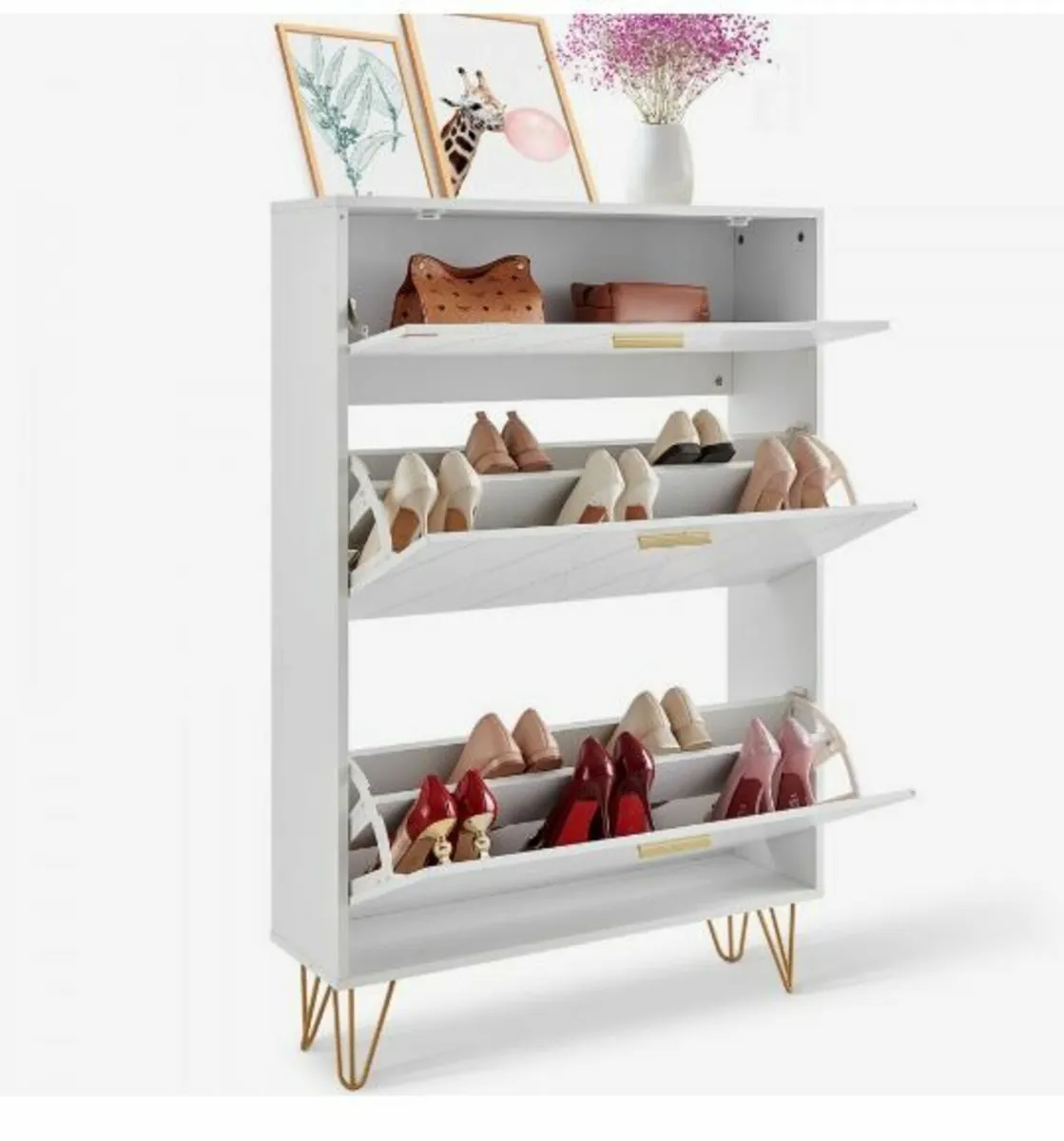Shoe Cabinet with 3 Flip Drawers Shoe - Image 1