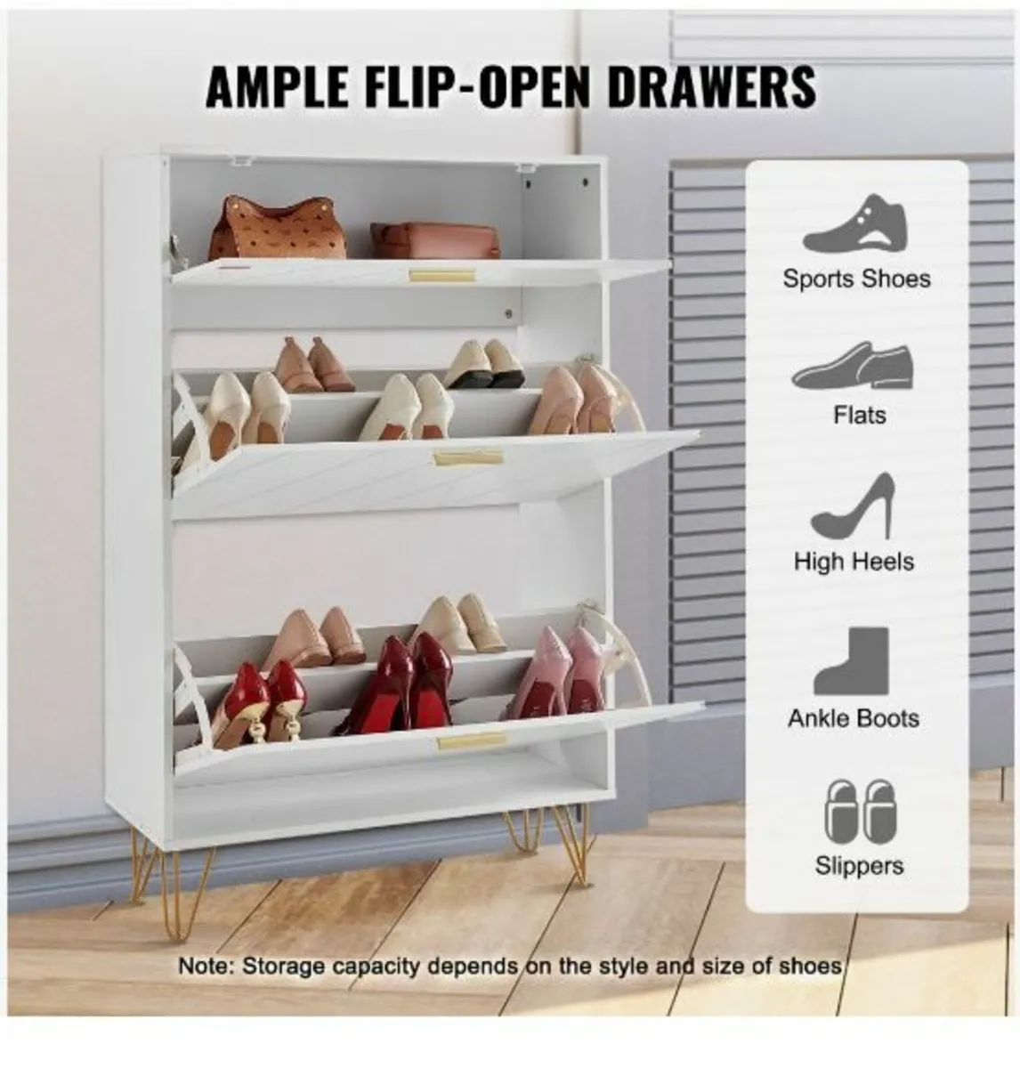 Shoe Cabinet with 3 Flip Drawers Shoe - Image 2