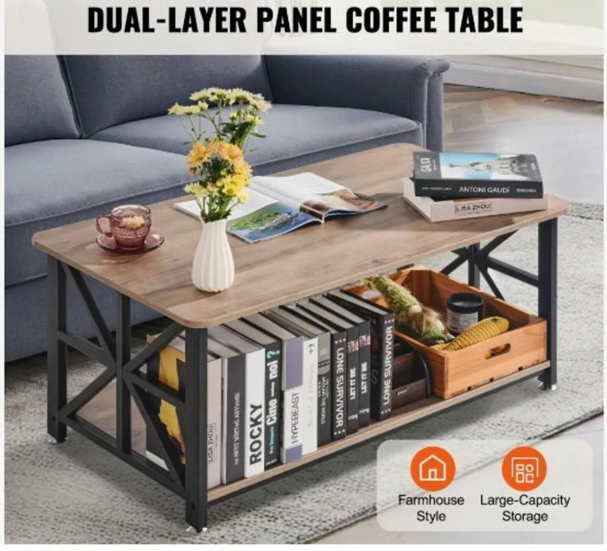 40" Farmhouse Coffee Table Rectangle - Image 2