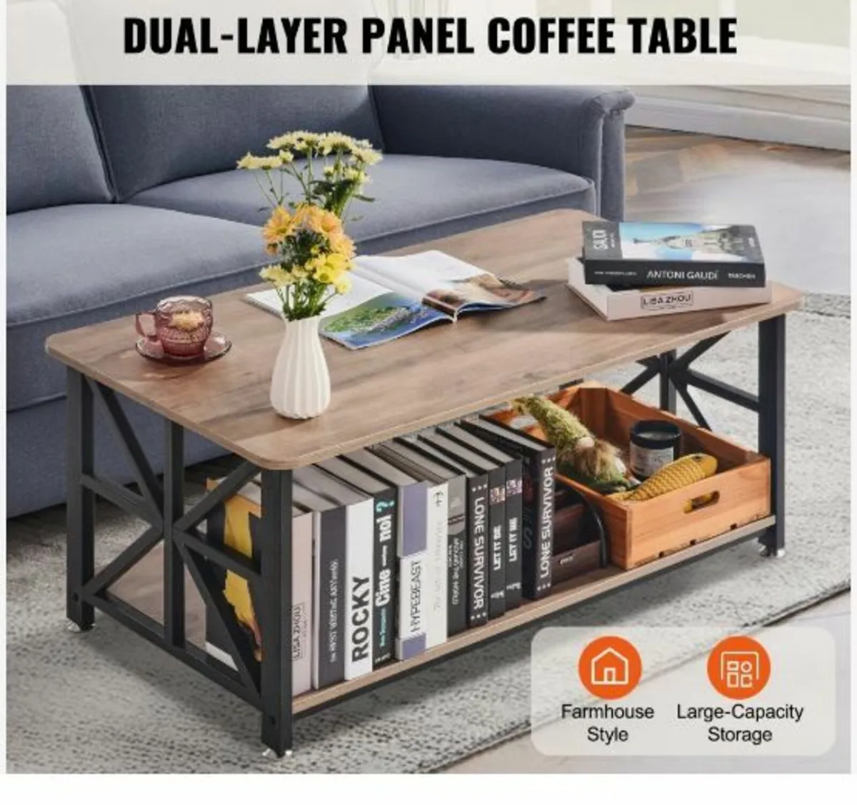 40" Farmhouse Coffee Table Rectangle - Image 3