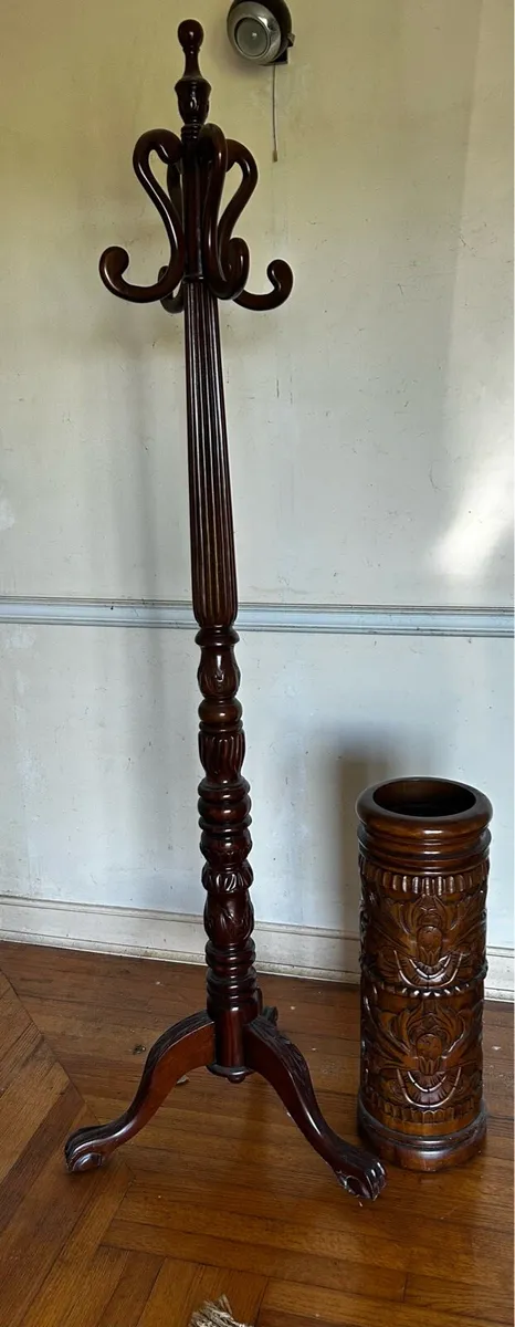 Mahogany coat stand and umbrella stand - Image 1