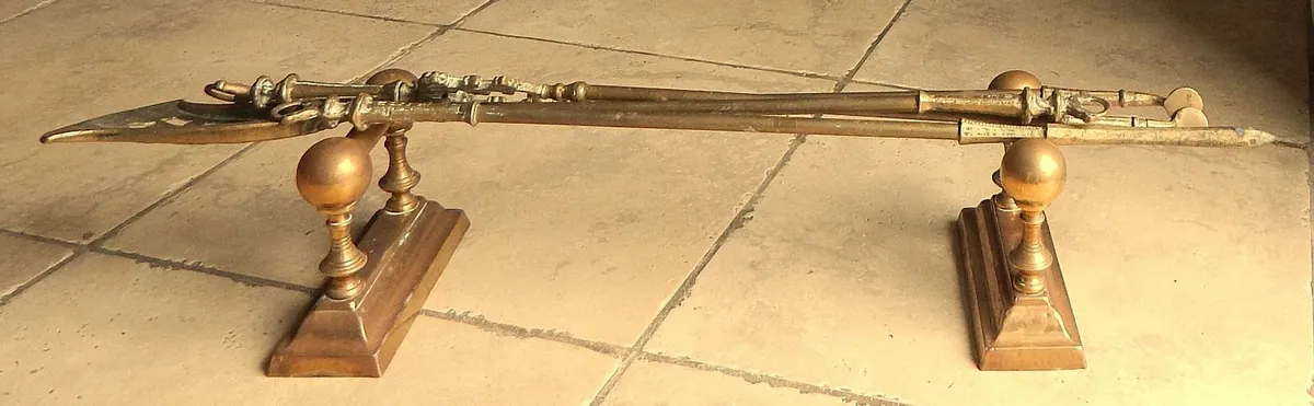 Set of Vintage Brass Fire Dogs & Irons - Image 3