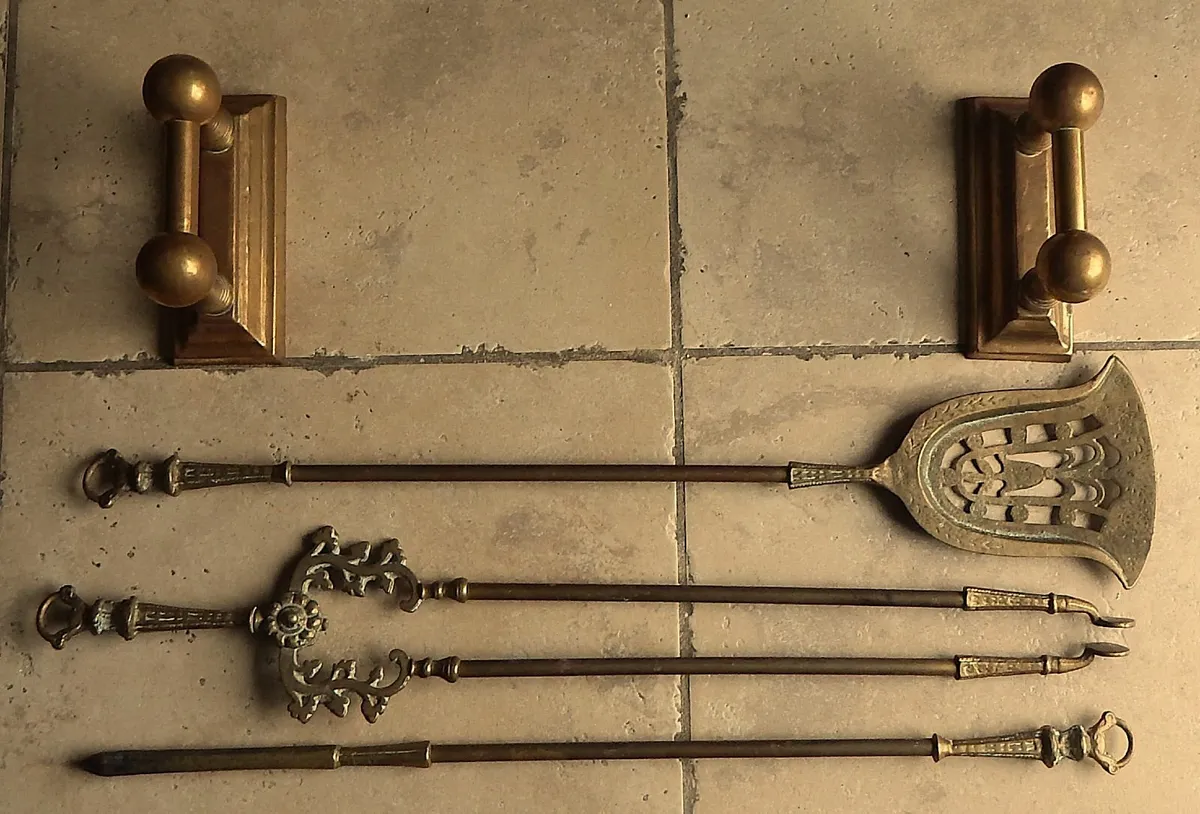 Set of Vintage Brass Fire Dogs & Irons - Image 4