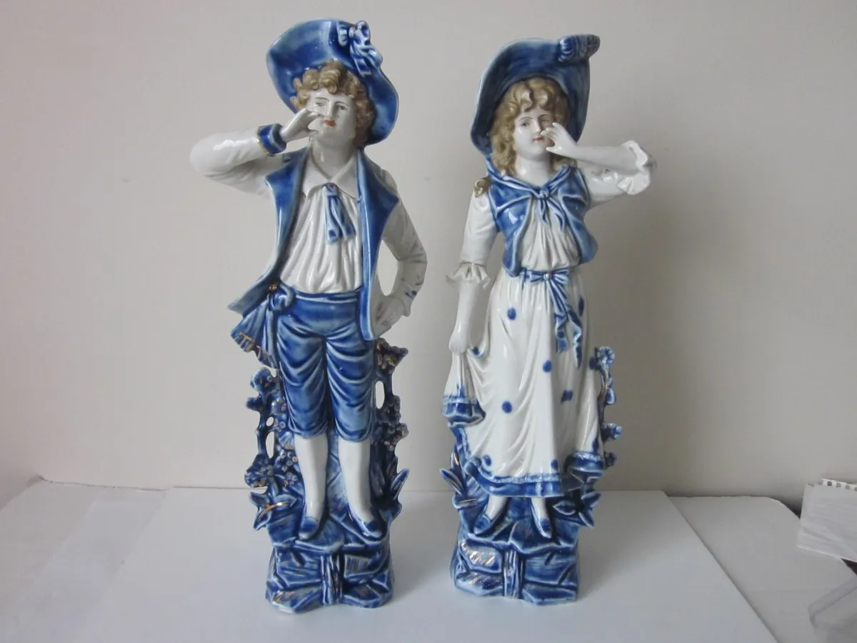 Victorian Boy/Girl  Bisque Figurines 1800 - Image 1