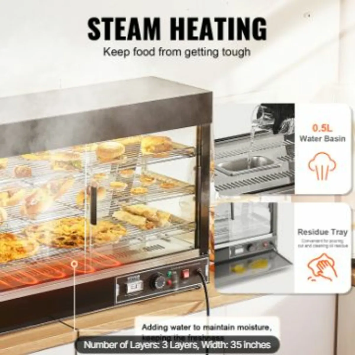 3-Tier Commercial Food Warmer Display Countertop P - Image 2