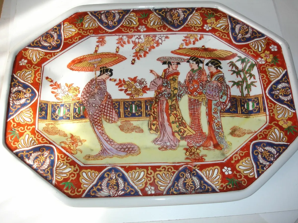 Oriental Octagonal  Platter H/Decorated 14” c.1928 - Image 2