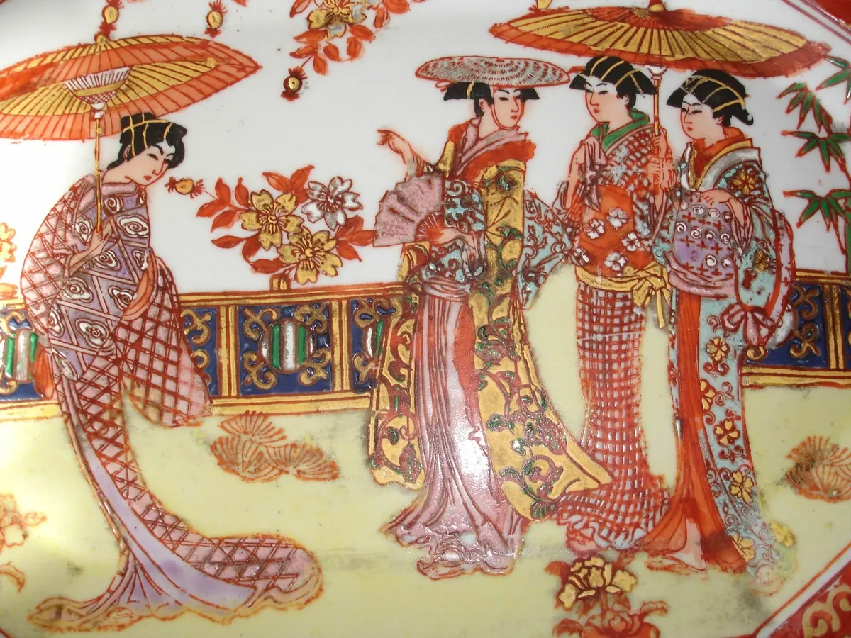Oriental Octagonal  Platter H/Decorated 14” c.1928 - Image 3