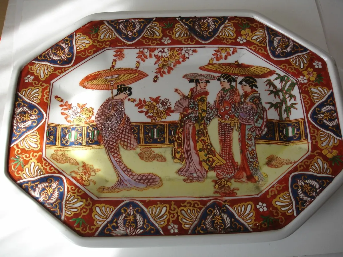 Oriental Octagonal  Platter H/Decorated 14” c.1928 - Image 1