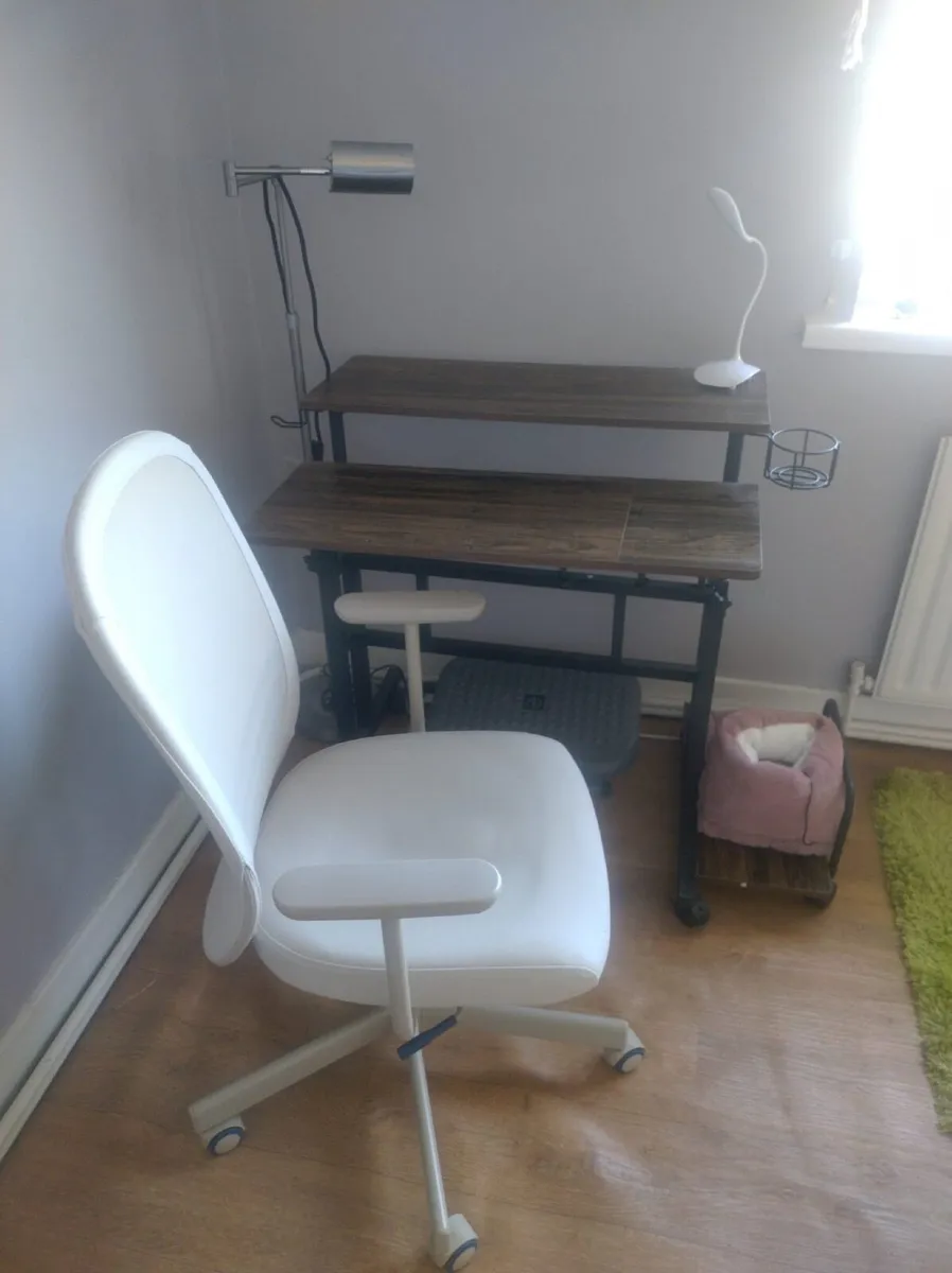 Sit/Stand Desk. Office Chair & Footrest - Image 1