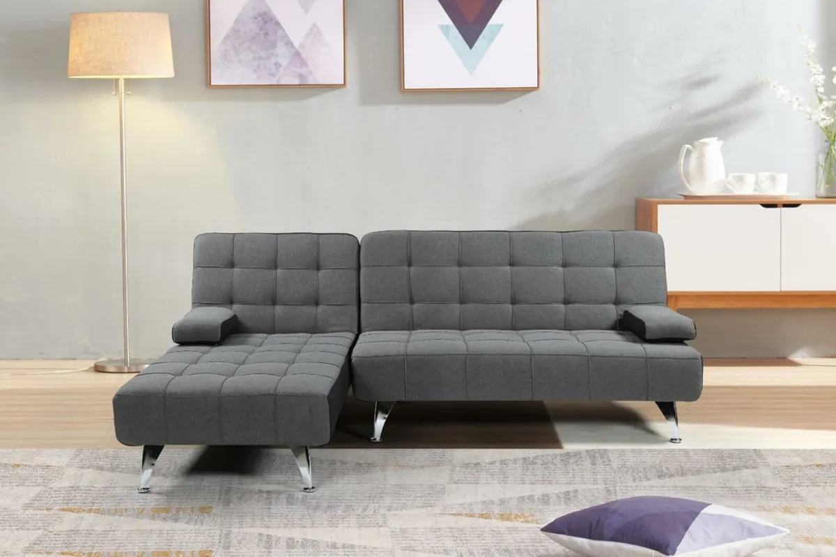 Grey L Shaped Sofa Bed, Converts to Sleeper - Image 1