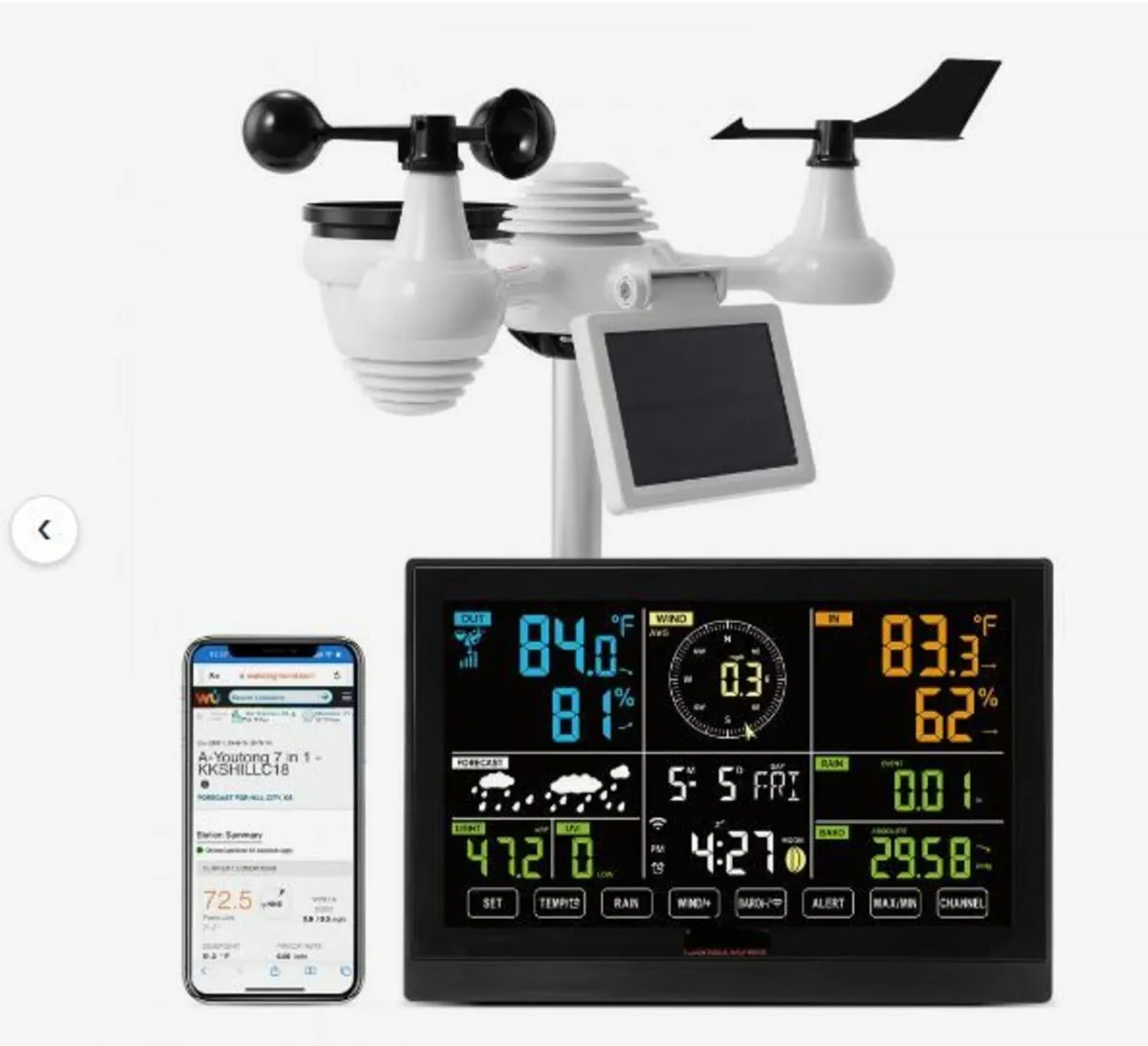 7-in-1 Wi-Fi Weather Station, 7.5 in Color Display - Image 1