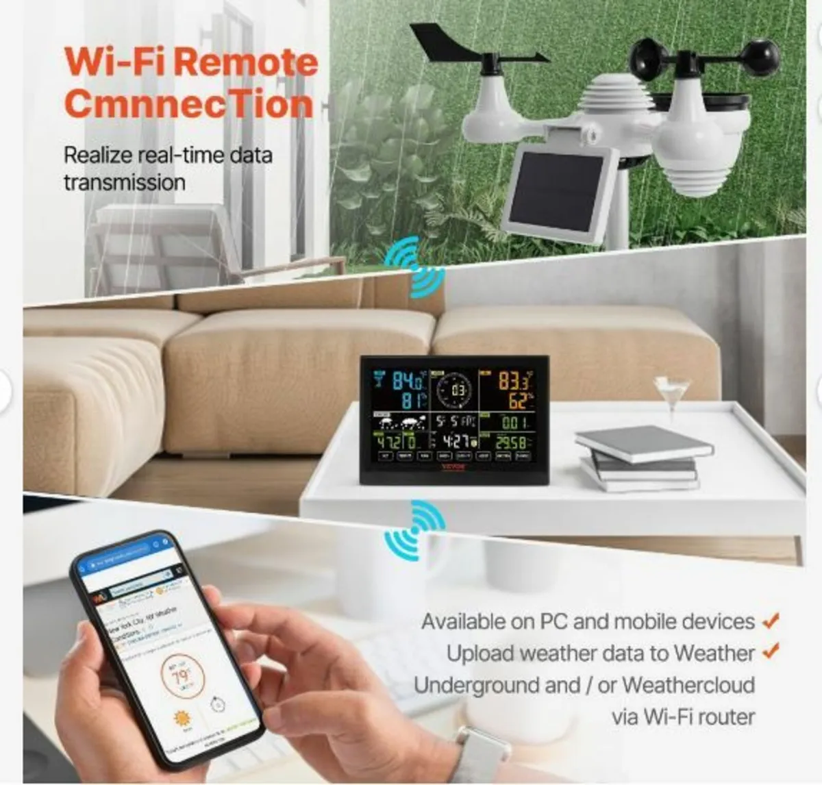 7-in-1 Wi-Fi Weather Station, 7.5 in Color Display - Image 4