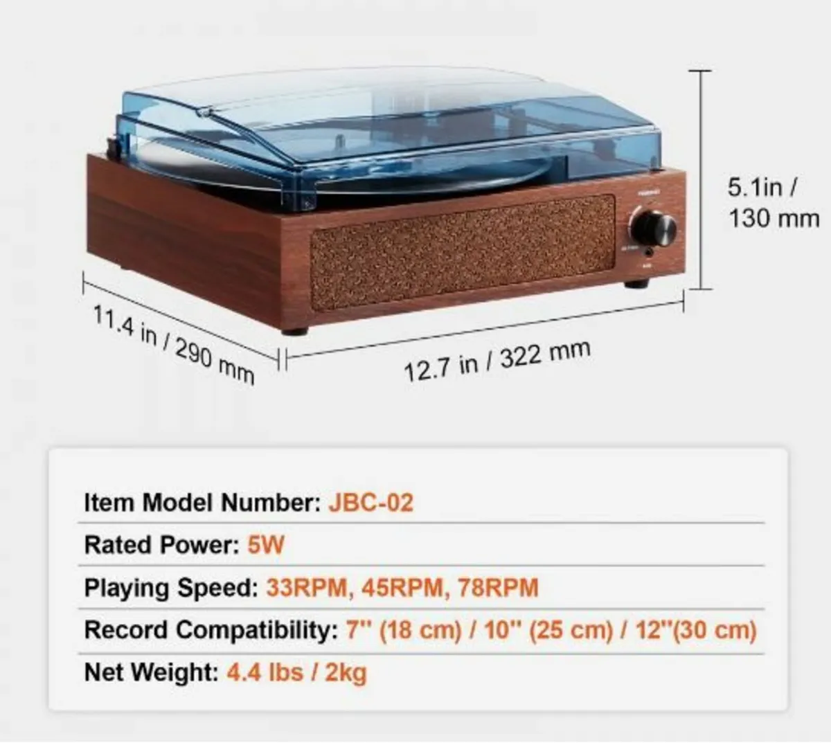 Bluetooth Vinyl Record Player 3-Speed - Image 1