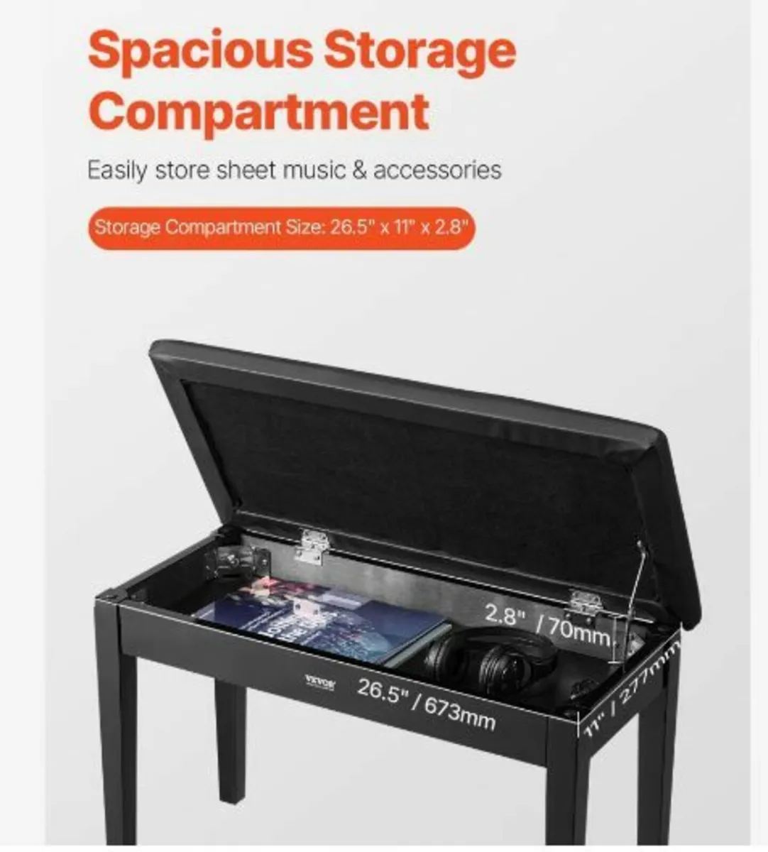 Duet Piano Keyboard Bench Storage - Image 3