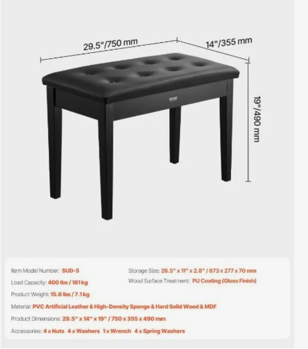 Duet Piano Keyboard Bench Storage - Image 4