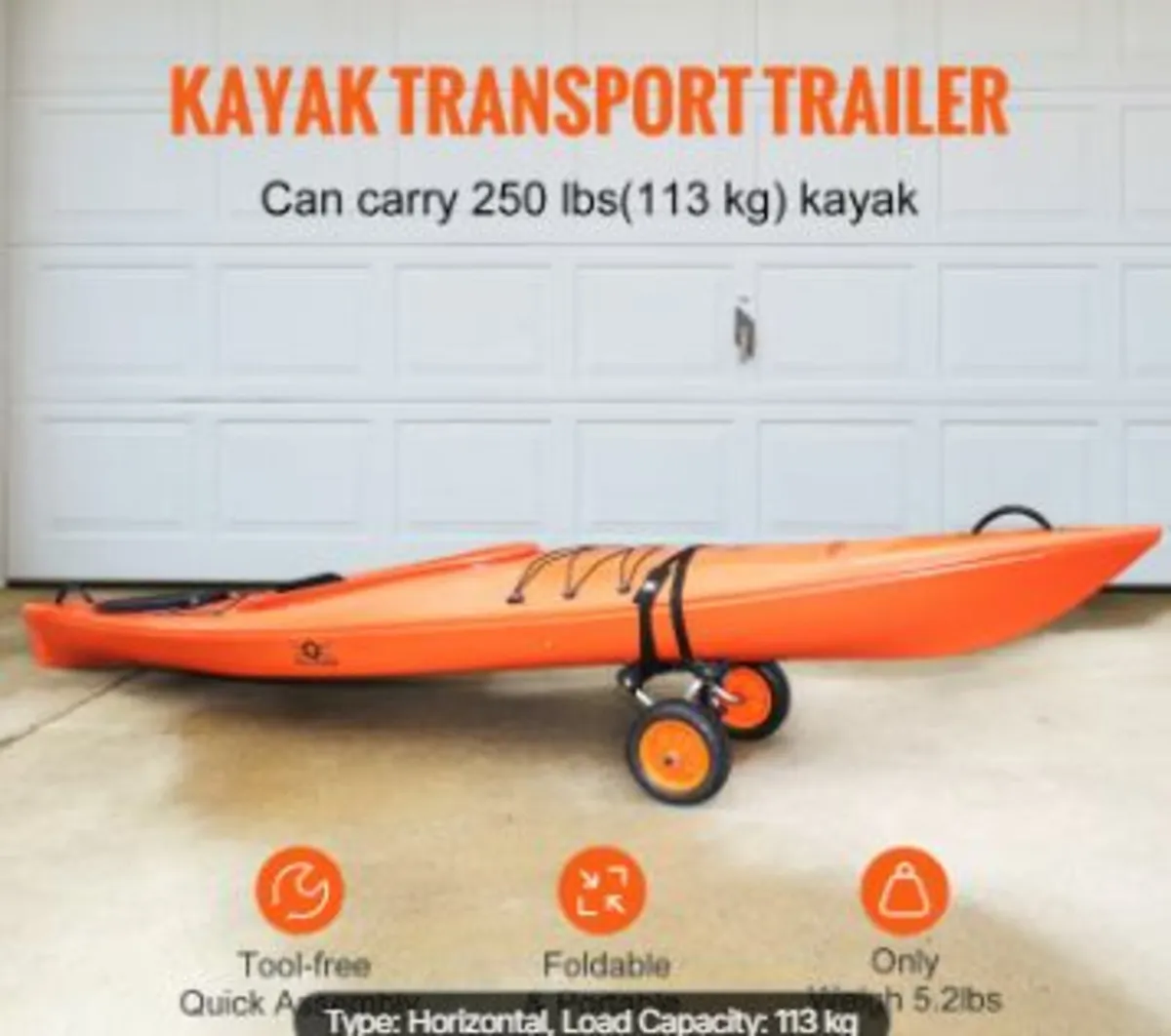 Heavy Duty Kayak Cart, 250lbs Load - Image 2