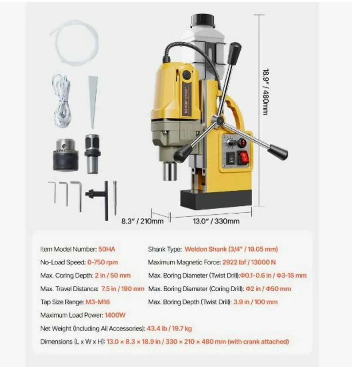 Magnetic Drill 1400W 2922 lbf Mag Drill Press 2 - Image 3