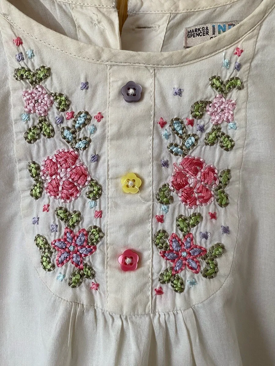 Indigo M&S Cream Floral Embroidered Girl’s Dress - Image 2