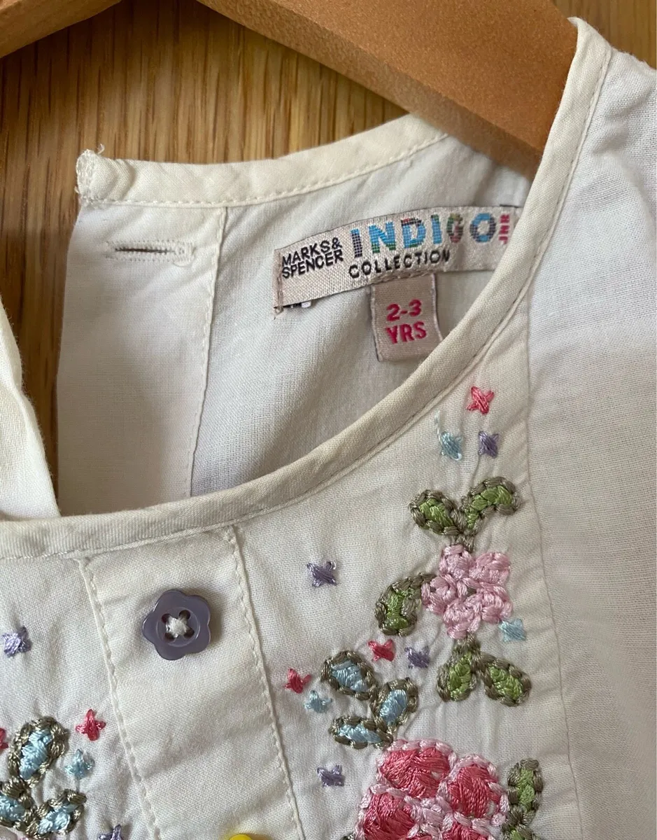 Indigo M&S Cream Floral Embroidered Girl’s Dress - Image 3