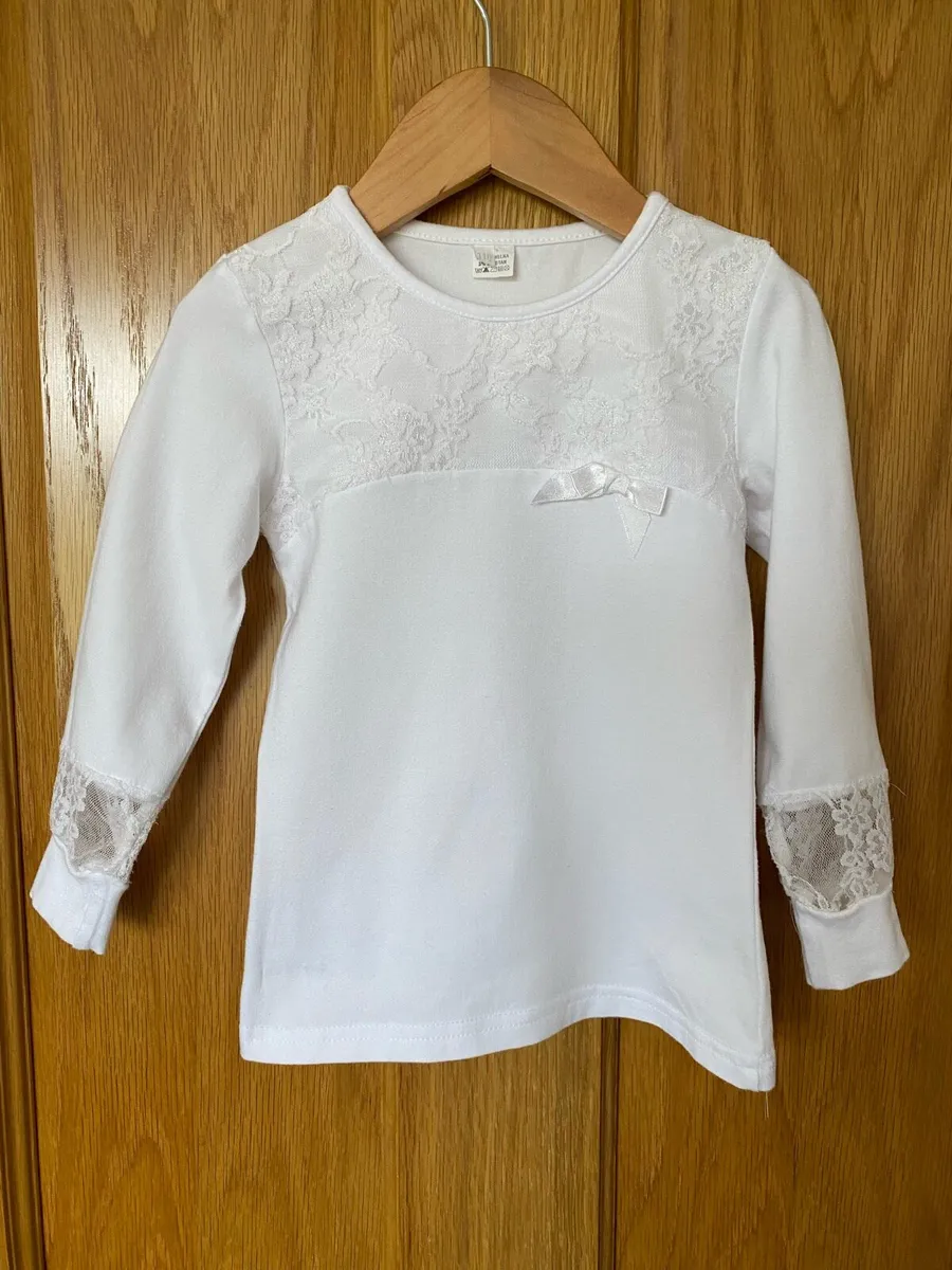 Girl’s Long sleeve White Elegant Lace Top - Image 3