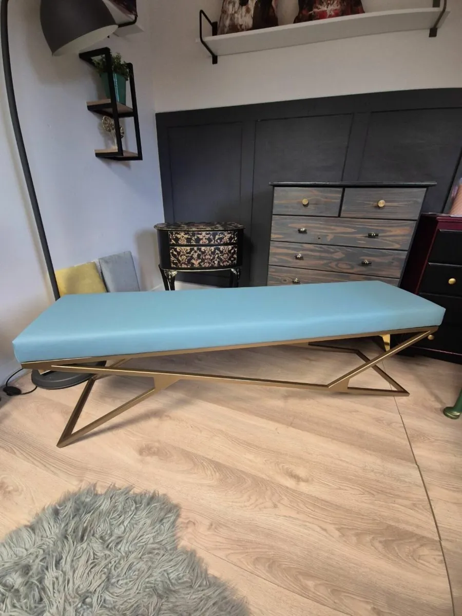 Metal-Framed Bench 160x40cm Gold Frame / Eco Leath - Image 1