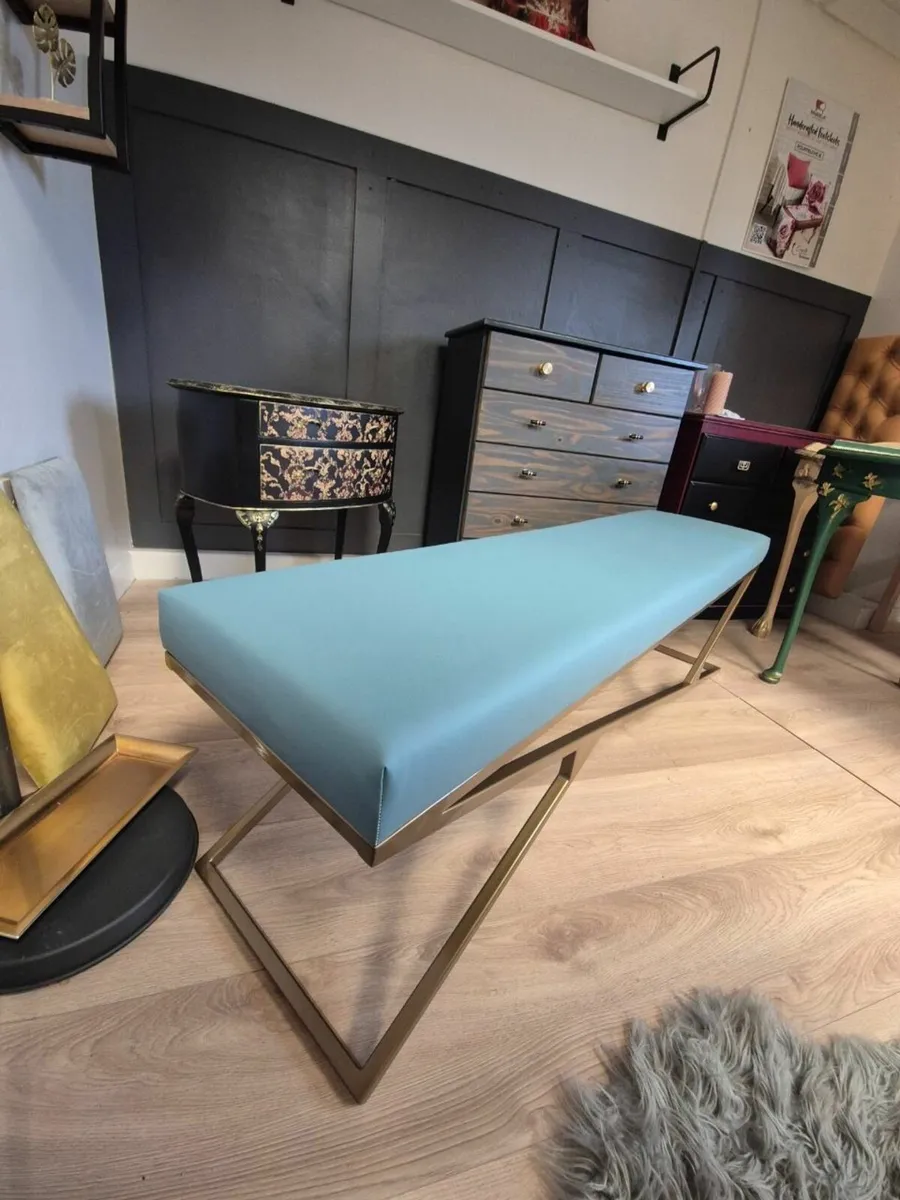 Metal-Framed Bench 160x40cm Gold Frame / Eco Leath - Image 2
