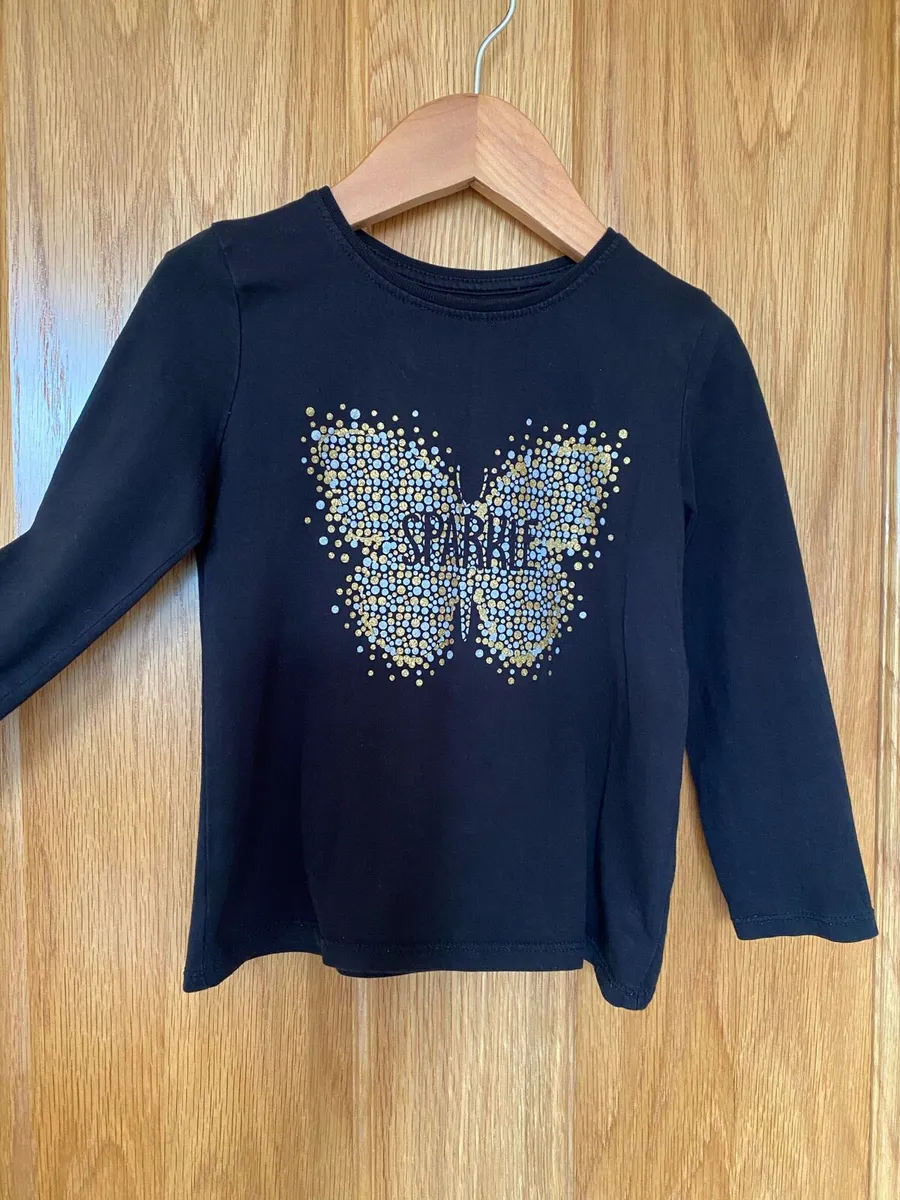 Girl’s Long Sleeve Black Cotton Sparkle Top - Image 2