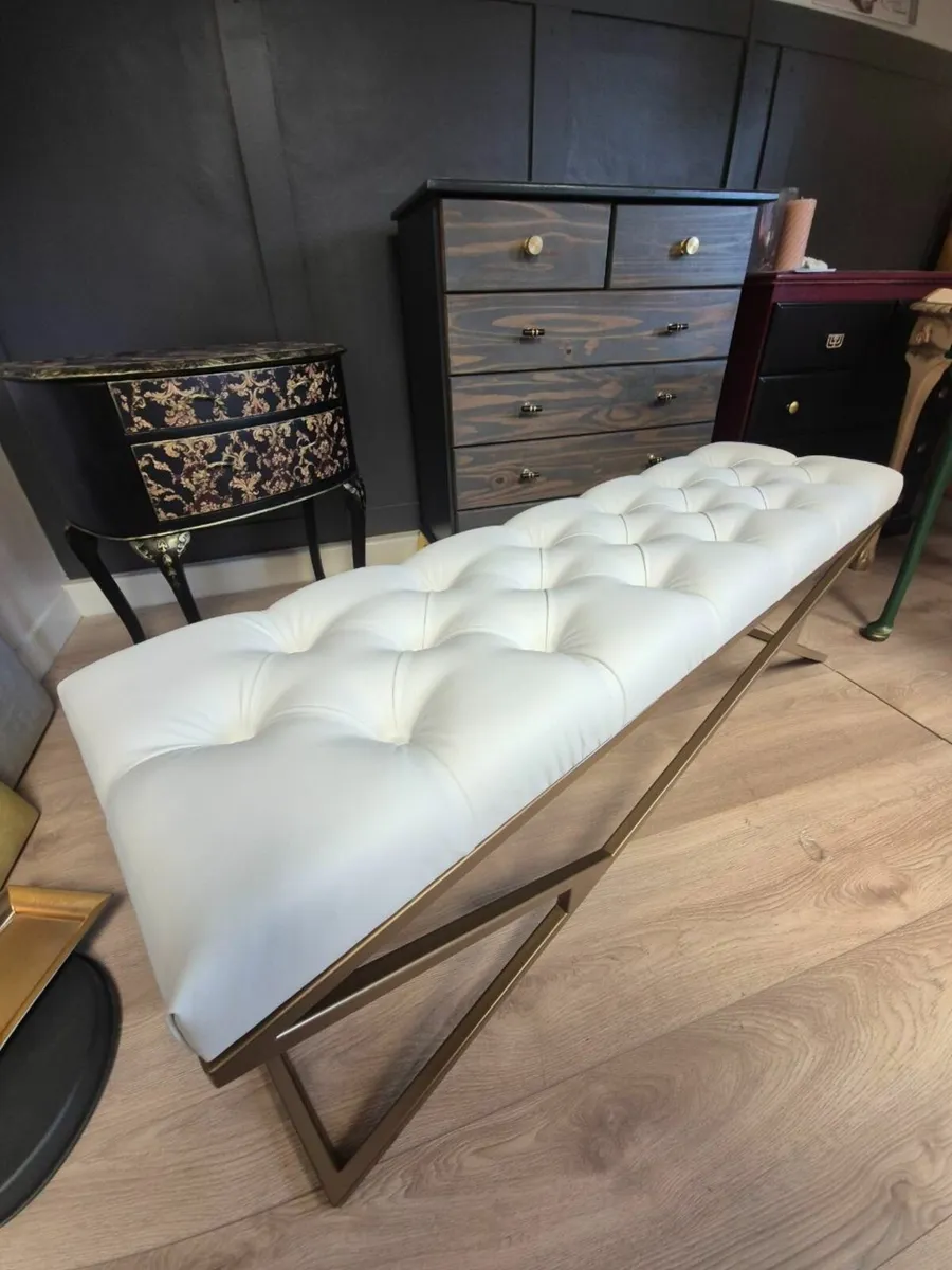 Metal-Framed Bench 140x40cm Eco Leather - Image 1