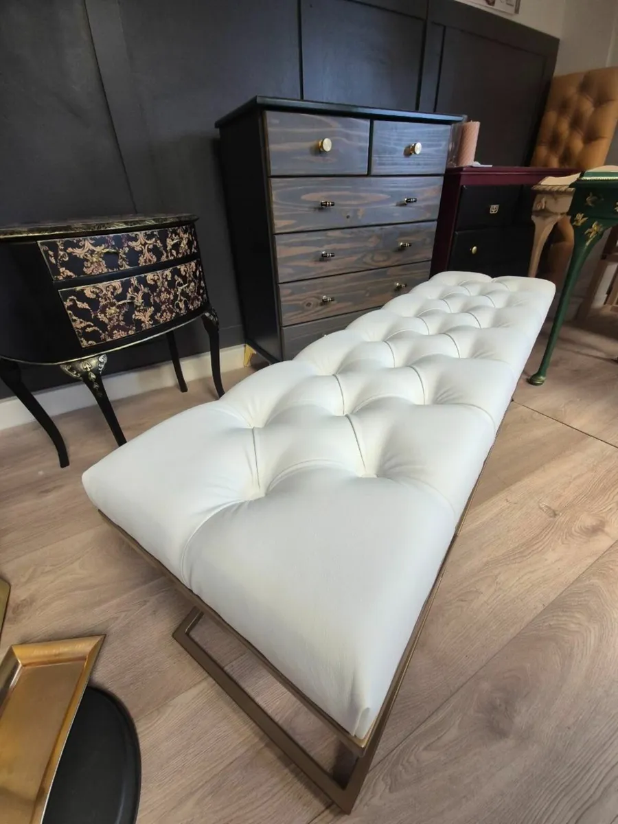 Metal-Framed Bench 140x40cm Eco Leather - Image 2