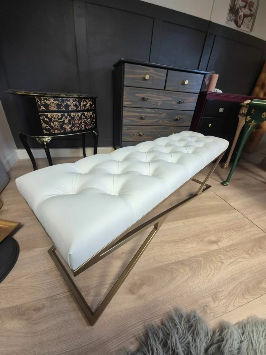 Metal-Framed Bench 140x40cm Eco Leather - Image 4