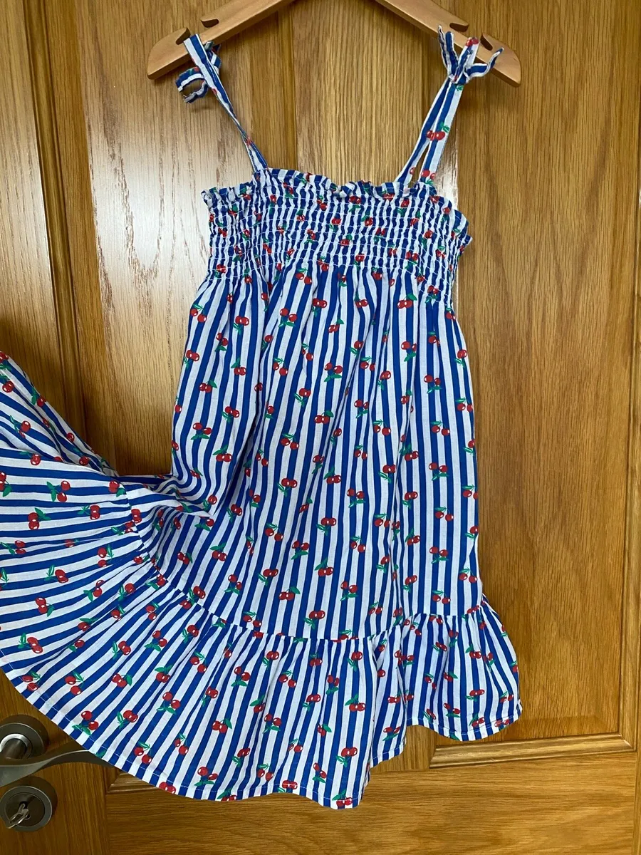 Girl’s Summer Striped White &Blue Cherry 🍒 Dress - Image 1