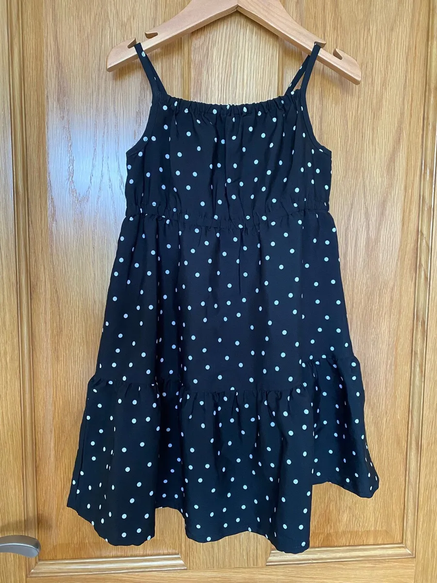 Girl’s Summer White and Black Polka Dot Dress - Image 1