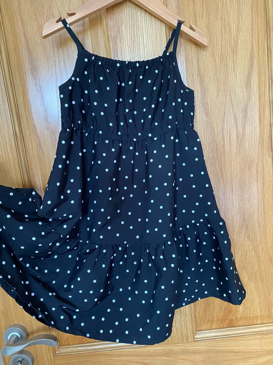 Girl’s Summer White and Black Polka Dot Dress - Image 2