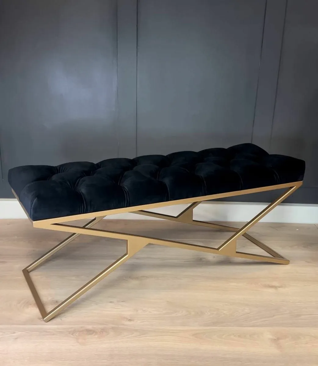 Metal-Framed Bench 120x40cm Gold Frame / Velour - Image 2